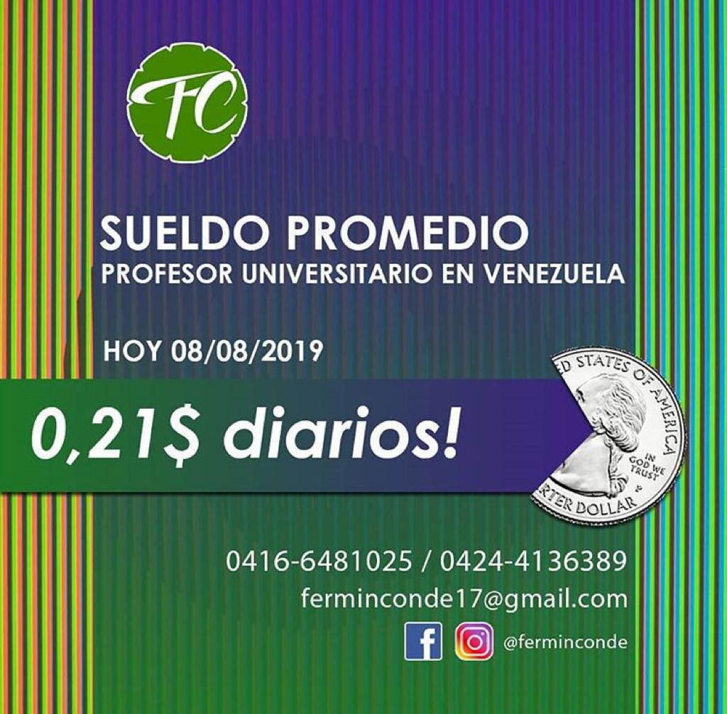 FrentUniveRVzla's tweet photo. COLAPSO UNIVERSITARIO

Sueldos de hambre y de Pobreza Extrema, según estándares internacionales. 

EDUCACIÓN ES PROGRESO https://t.co/7vfMwMdYNN