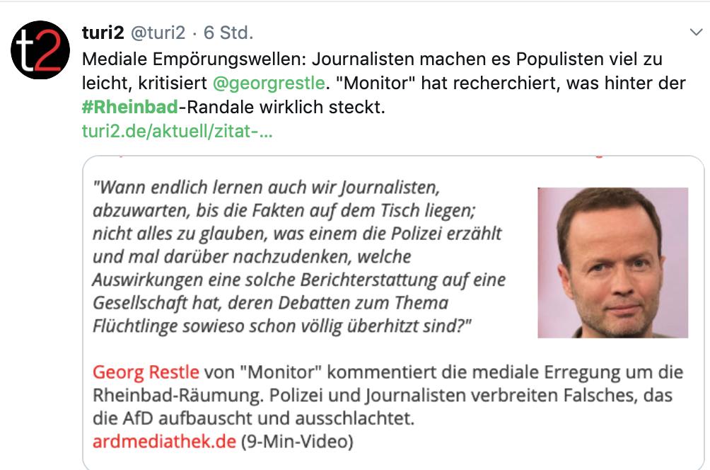 reitschuster's tweet photo. Das #Rheinbad wurde dreimal geräumt, Sicherheitskräfte wurden aufgestockt, Ausweiskontrollen eingeführt - aber dank #Monitor und der #ARD wissen wir jetzt: Es war nur "lebendiger Badebetrieb" und "Quatsch". #Paralleluniversen https://t.co/je7RR3XSL1 https://t.co/GuQi6SiWfT