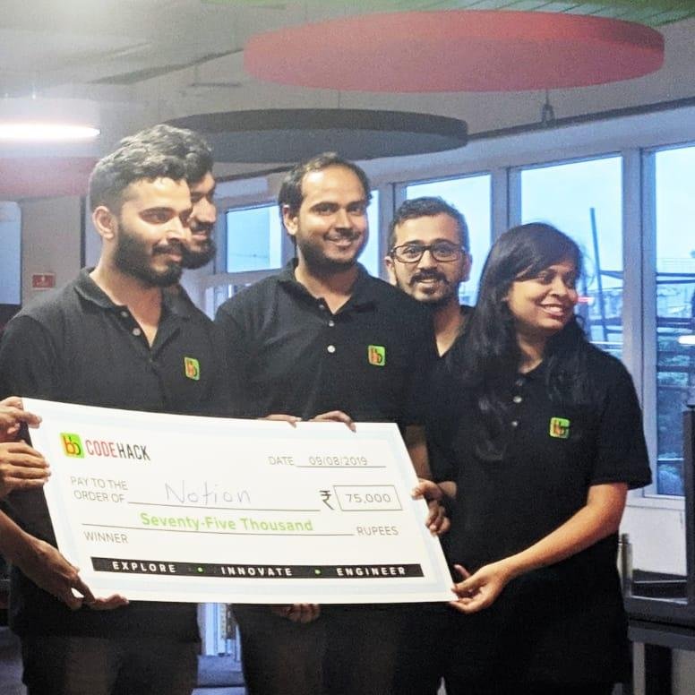 Super excited winning team of 24hr Hackathon. #bbCodeHack #lifeAtBigBasket