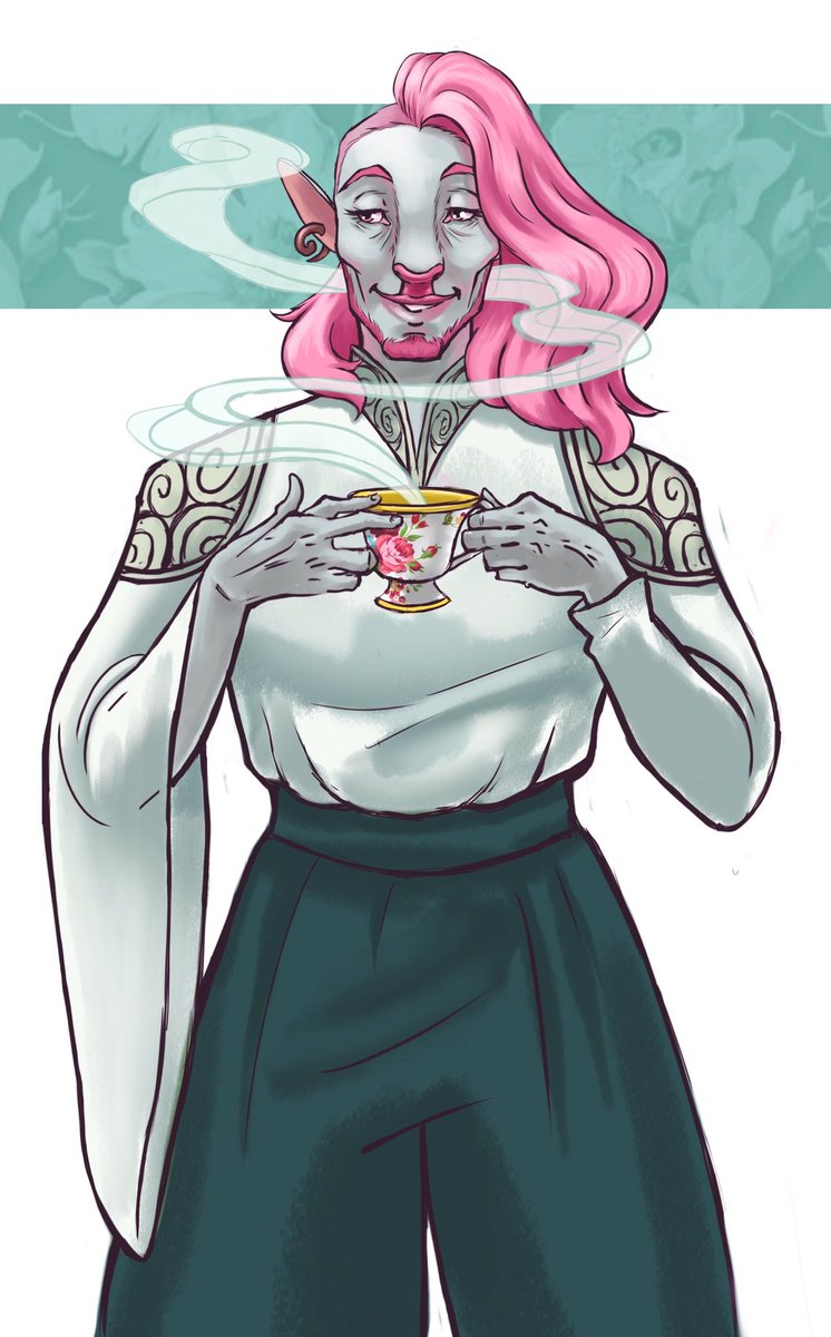 RachaelDuffyArt's tweet photo. Oh Mr. Clay, how I love thee~ let me count the ways~ 💖🍵🌸🍄 not the final coloring or background, I’m just pleased with the way it’s turning out. #wip #criticalrole #cadeceus #caduceusclay #criticalrolefanart @executivegoth #dnd #dungeonsanddragons #furbolg #gravecleric https://t.co/eLEgY0Ta7R
