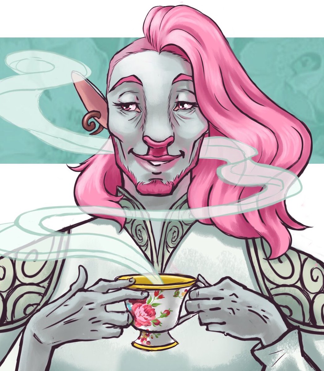 RachaelDuffyArt's tweet photo. Oh Mr. Clay, how I love thee~ let me count the ways~ 💖🍵🌸🍄 not the final coloring or background, I’m just pleased with the way it’s turning out. #wip #criticalrole #cadeceus #caduceusclay #criticalrolefanart @executivegoth #dnd #dungeonsanddragons #furbolg #gravecleric https://t.co/eLEgY0Ta7R
