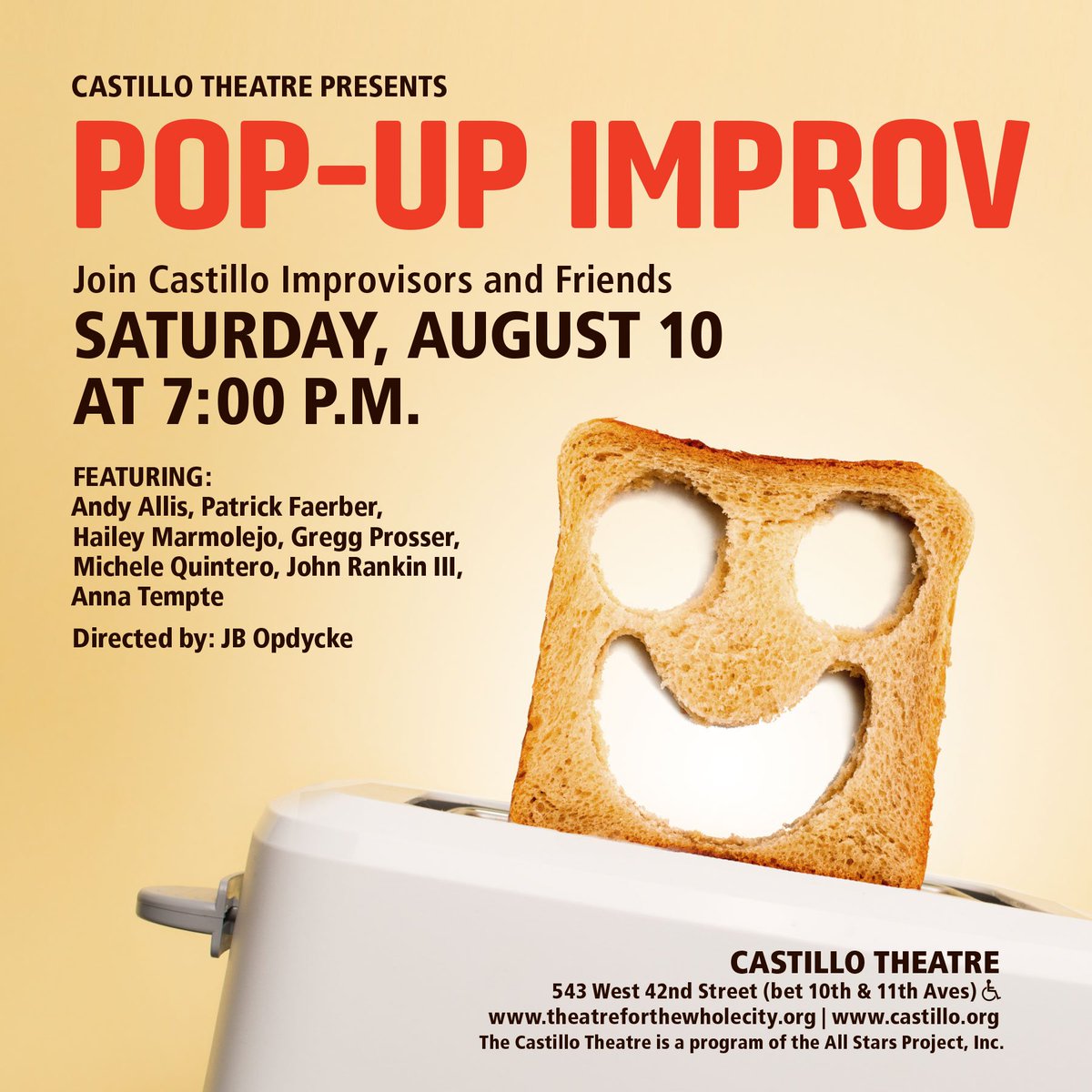 Pop-Up Improv is back at Castillo tomorrow night! Join us for a night of laughter as a team of hilarious improvisors take the stage. You won’t want to miss it! Purchase your tickets today at the link in our bio.