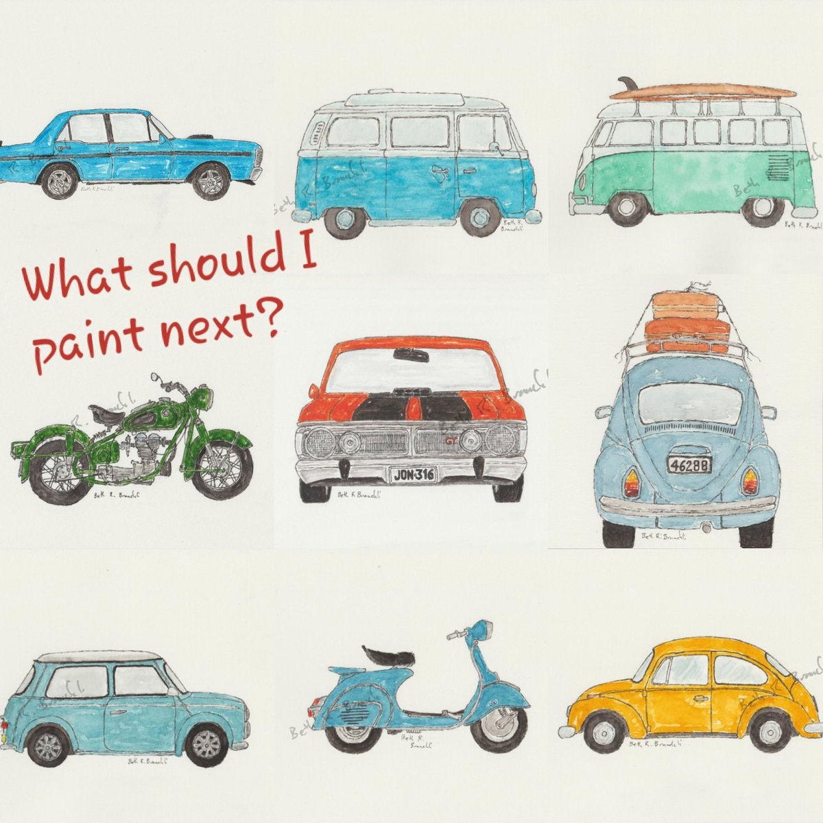adventuristnote's tweet photo. Anyone have an idea for a great classic car or other vintage vehicle watercolour? RT this with your idea. I plan to choose at least one suggestion to paint, hopefully more!
#watercolor #youchoose #classiccar #kombi #vespa #motorcycle #beetle #mini
#watercolor #hotrod https://t.co/MdnMoZOtF9