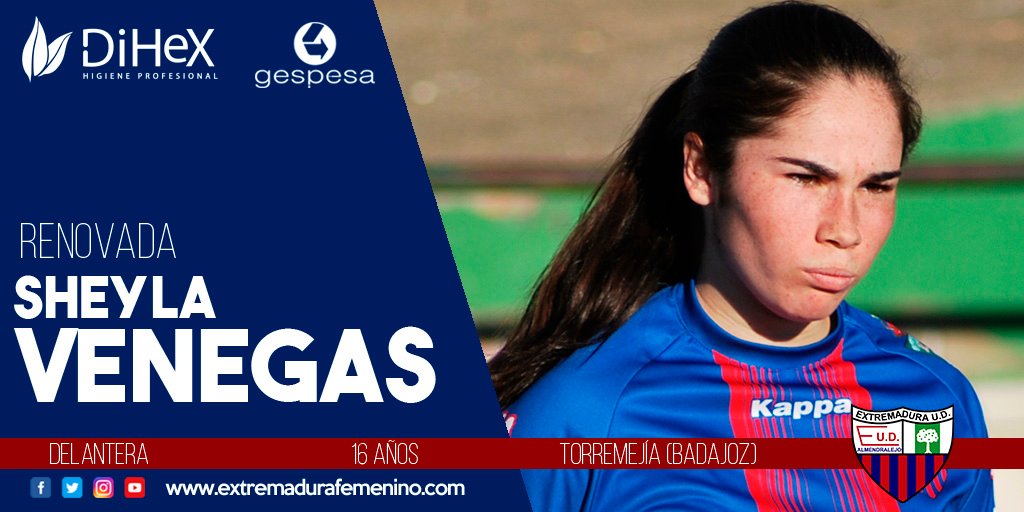 extremadurafem's tweet photo. 🆕✍️| RENOVACIÓN

El Extremadura UD se complace en anunciar la renovación de la jugadora Sheyla Venegas.

🔴🔵 #SinLímites #ExtremaduraUD https://t.co/DfDnt1bkYA