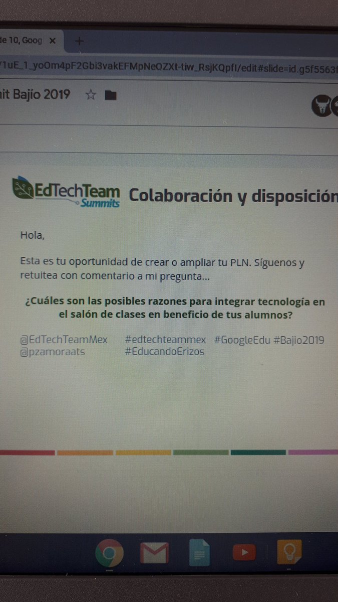 AyaneKuchiki's tweet photo. Para generar nuevas formas de interacción y comunicación entre las ellos. #edtechteam #edtechteammx #bajio2019 #GoogleEDU #Education #GSuiteEDU @EdTechTeamMex @pzamoraats https://t.co/7crsmJkpFz
