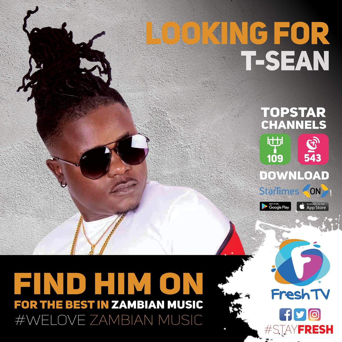 Want to watch the best Zambian music on TV today? We gatchu. Get a TopStar decoder &amp; watch FreshTV on channels 109 &amp; 543. Also available on mobile devices via the StarTimes App on Google Play Store