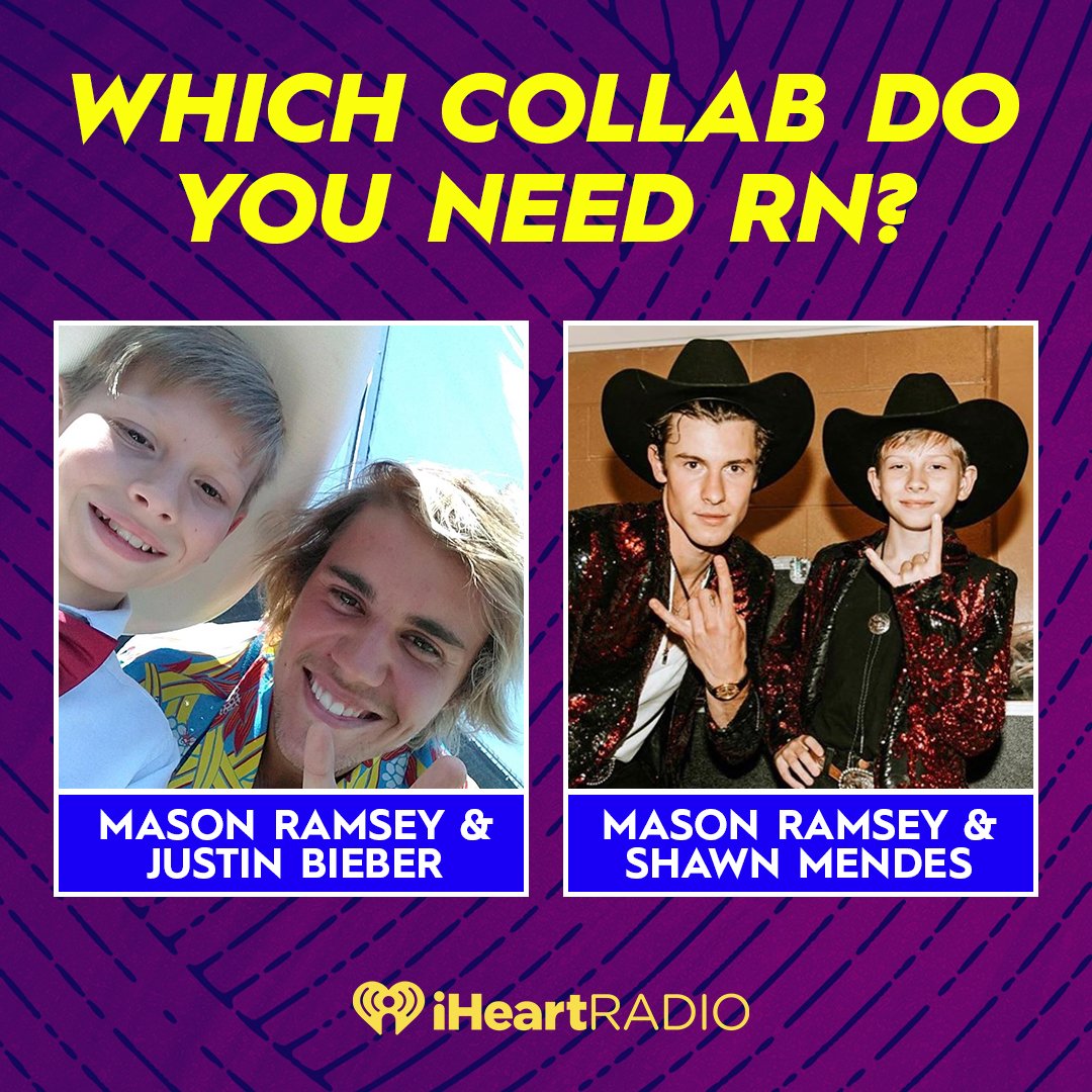 iHeartRadio's tweet photo. Which @masonramsey collab do you need rn: @justinbieber or @ShawnMendes? 🤠 https://t.co/EpNA2MIDeZ