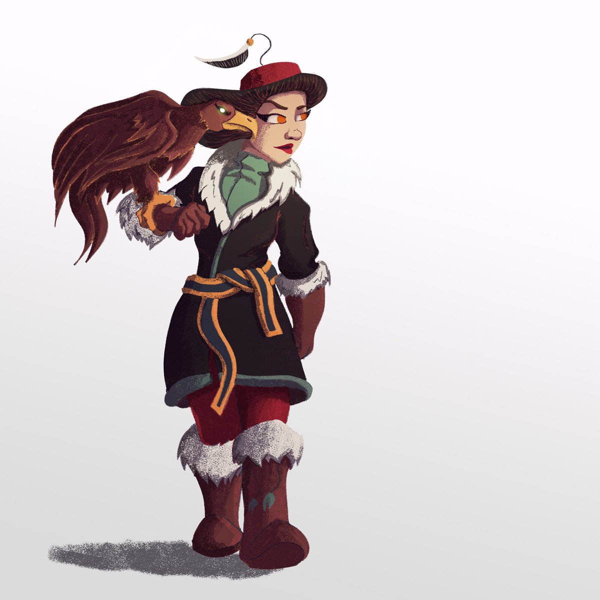 JacobAybara's tweet photo. My #EagleHuntress for this month's #characterdesignchallenge Experimenting with some of that Mary Blair texture. @imagineFX https://t.co/rsrTR8DPCl