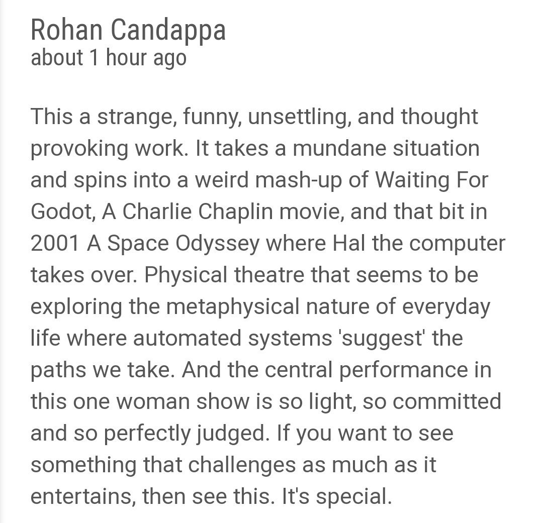 WomansMove's tweet photo. Another audience review from today! I feel blessed 😊
#TheSensemaker ☎️
#Makeyourfringe https://t.co/S5mcXZ1Cs8