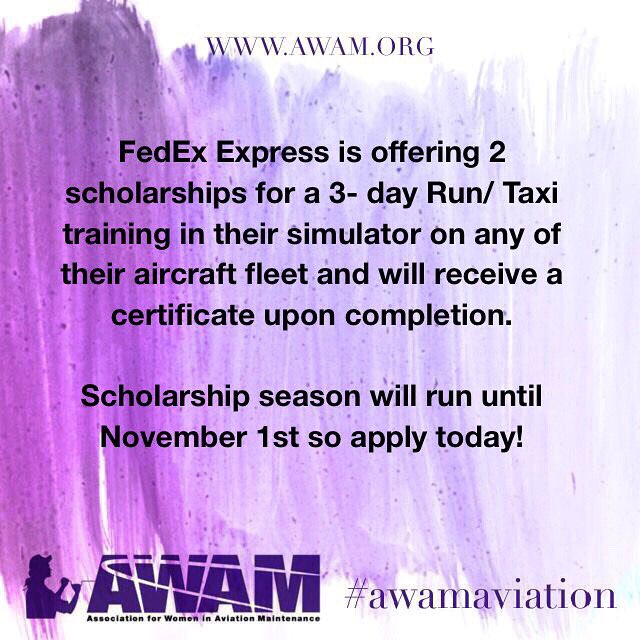 AWAM_Aviation's tweet photo. @FedEx and @AWAM_Aviation partnering to offer this awesome scholarship! Head to https://t.co/xfGtHCiY60 to find out more info and apply! #womeninaviation #womenwhowrench #Scholarships #aviationdaily #aviationnews #aviationherald https://t.co/uQSiqrNnKK