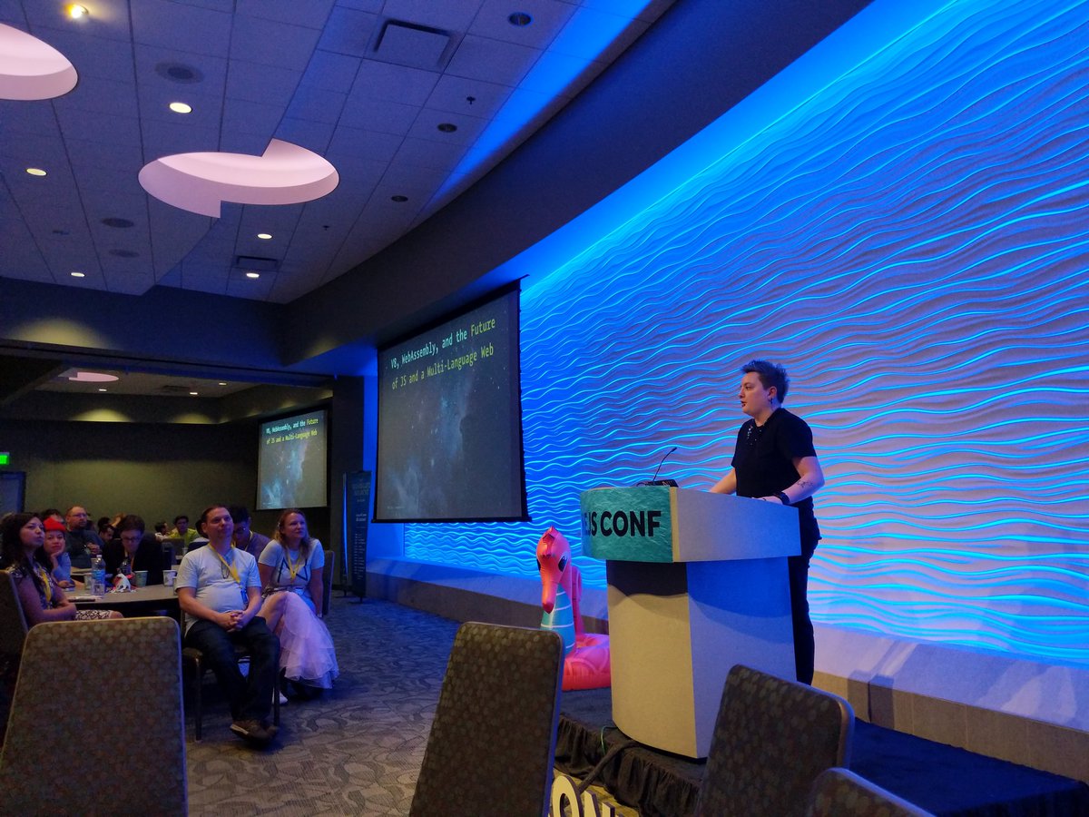 nejsconf's tweet photo. Next up is @nodebotanist talking about WebAssembly! #nejsconf https://t.co/nf3VxH8xxA