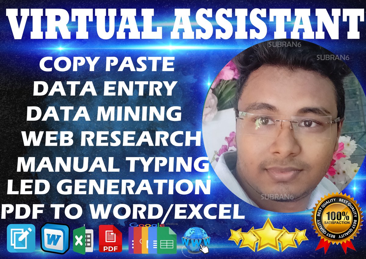 McSubran's tweet image. Are you looking for a virtual assistant for your Data Entry Web Research Lead Generation Project?
Check out my service on Fiverr
bit.ly/33nUaOJ
#DataEntry
#WebResearch
#LeadGeneration
#Copy_Paste
#Virtual_assistant
