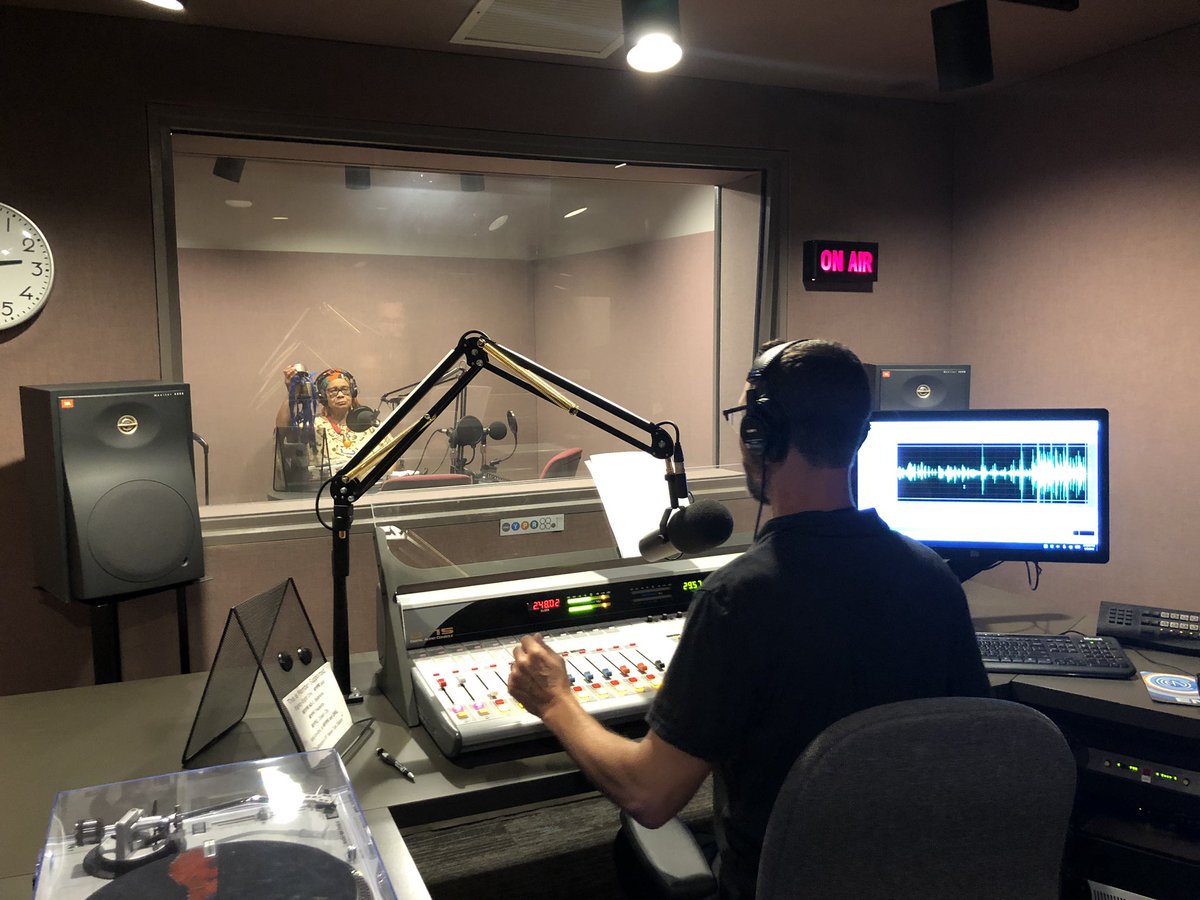 ThePeale's tweet photo. Bell check! Mama Linda setting up with @WYPR881FM's @AaronHenkin to record the inaugural episode of B'Hear, the new podcast from @ThePeale's Be Here: Baltimore program #bherebmore HT editor & production partner @hannah_rfh https://t.co/1N93mmfFZe https://t.co/isxvM1q6Tj