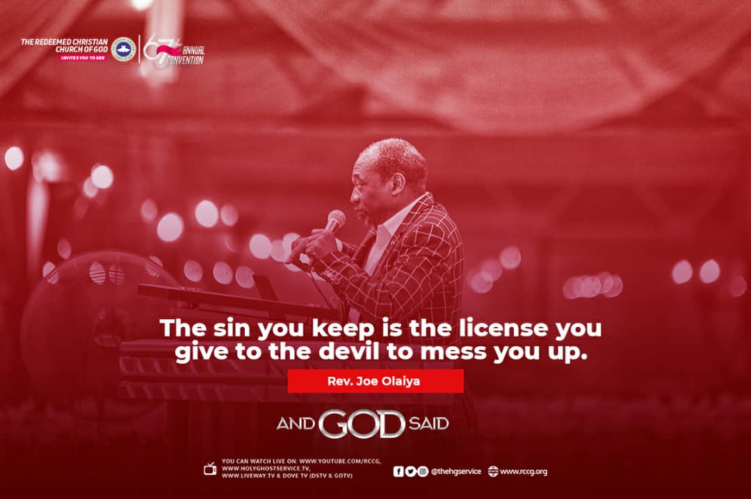 TheHGService's tweet photo. The sin you keep is the license you give to the devil to mess you up.

- Rev. Joe Olaiya 

Day 5
#AndGodSaid https://t.co/qEK0vCSwU6