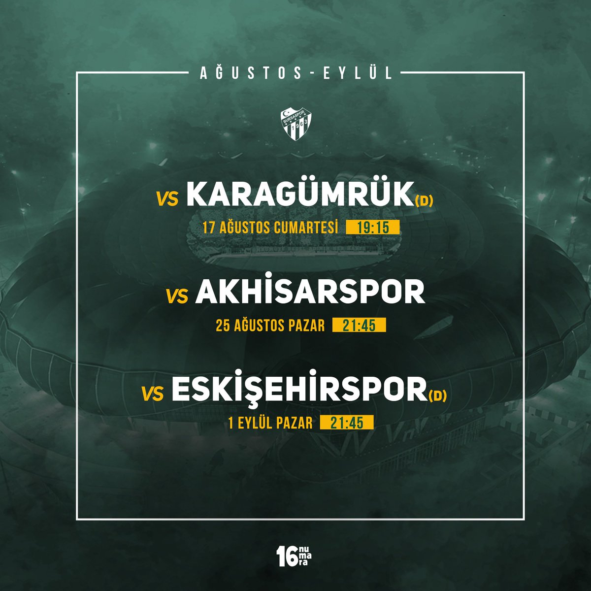 16numaraa's tweet photo. 🗓 Tff 1.Lig'de ilk 3 hafta programımız  #Bursaspor https://t.co/LBhlzMliHA