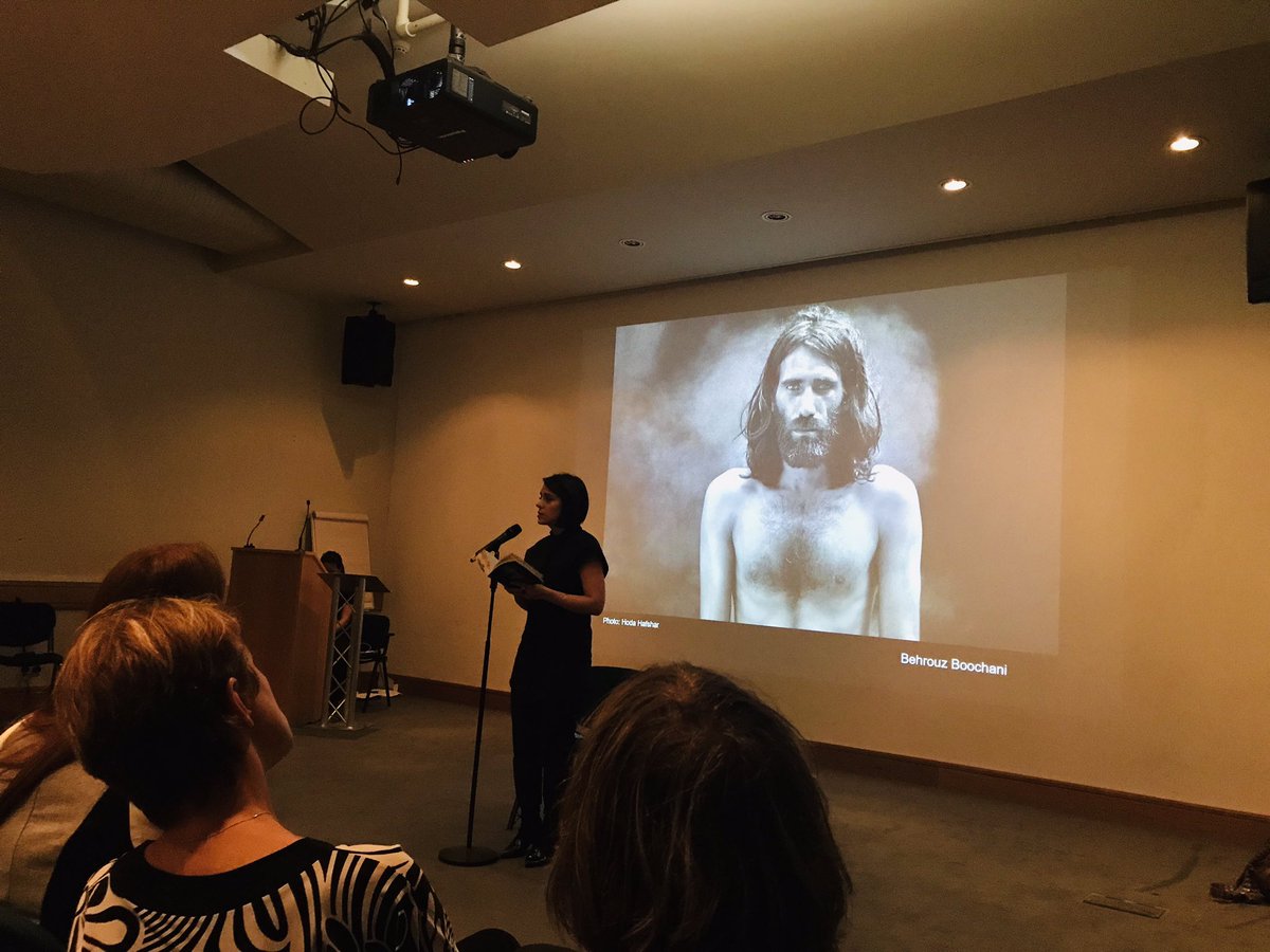 VisitingArts's tweet photo. #migrationfest @migcollective opens with hope, courage, changing perspectives, music, and readings from artists unable to cross borders to be with us incl. some moving Boochani read by @OBehrouzan https://t.co/6mB007NGpr