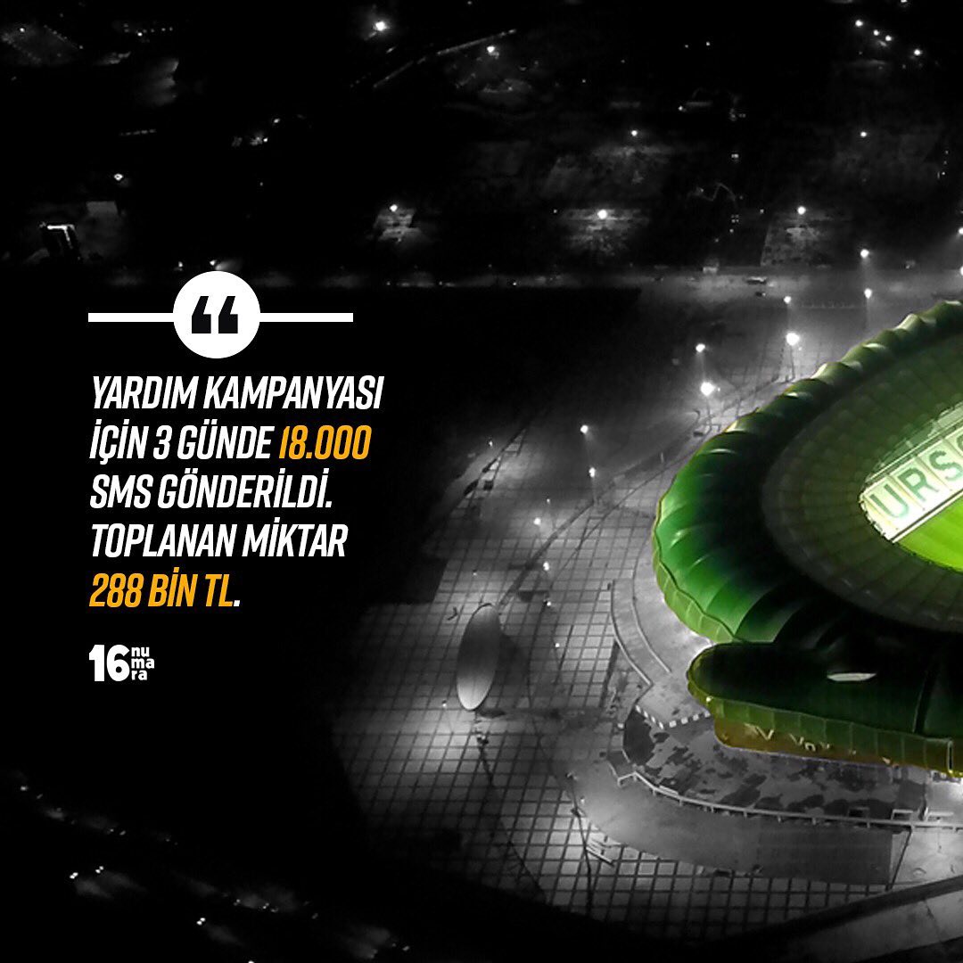 16numaraa's tweet photo. 📱Sms kampanyasıyla şu ana kadar toplanan miktar 288 bin TL. #YenidenZirveye #Bursaspor https://t.co/mrPknNJPNF