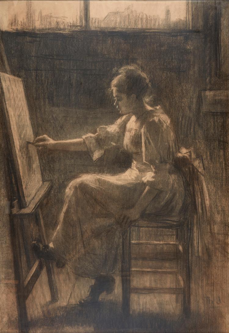 @StefanKuiperVK 
'In het atelier' voorstellende Lizzy Ansingh door Therese Schwartze, houtskool, ca 1895, vanaf 23 augustus 2019 te zien in het Museu de Arte de Sao Paulo masp.org.br