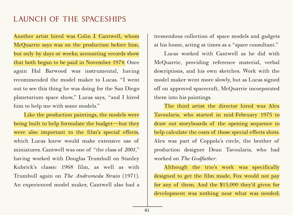 Star Wars MythbustersRalph McQuarrie’s artwork sold 20th Century Fox on  #StarWars1. The Fox deal memo for Star Wars was signed on Aug 20, 1973.2. McQuarrie & Colin Cantwell were hired Nov 1974, to design what was scripted & help LFL formulate a budget based on those designs. – bei  Lucasfilm Ltd