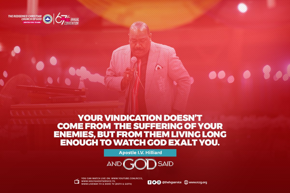 TheHGService's tweet photo. Your Vindication doesn’t come from the suffering of your enemies, but from them living long enough to watch God exalt you - Apostle I.V. Hillard

Day 5
#AndGodSaid https://t.co/o2cu8PuNBE