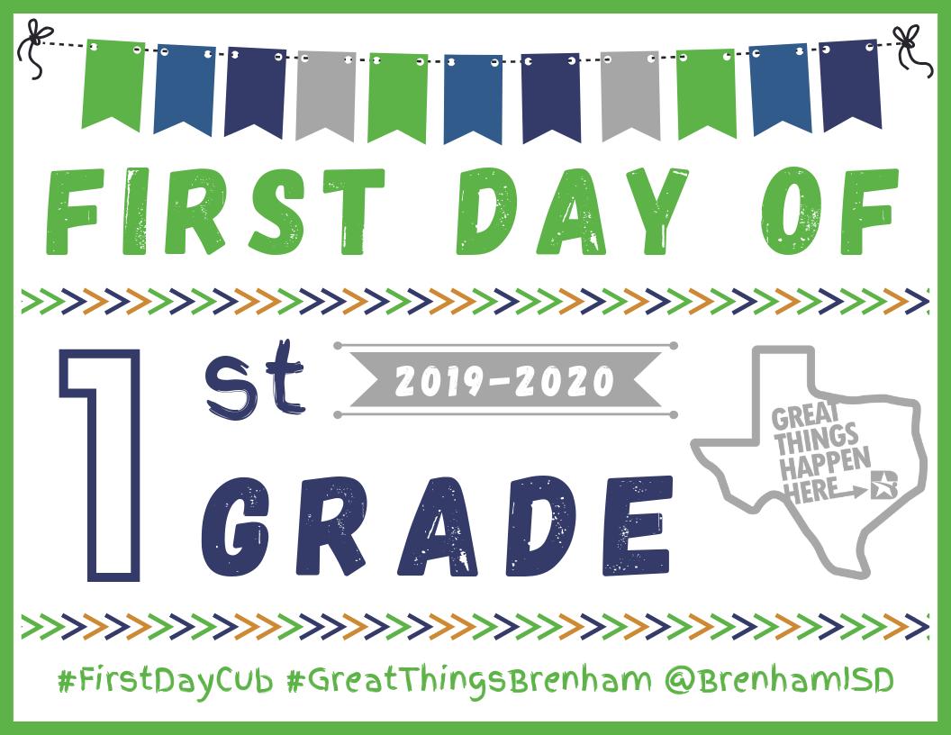 BrenhamISD's tweet photo. This year's theme in Brenham ISD is GREAT THINGS HAPPEN HERE! Get your PK-12th grade first day of school printable signs here: https://t.co/CR8F24j5IQ. Be sure to post your first day pics on Wednesday, August 14 with #GreatThingsBrenham and #FirstDayCub! https://t.co/Tcdg0eGRxc