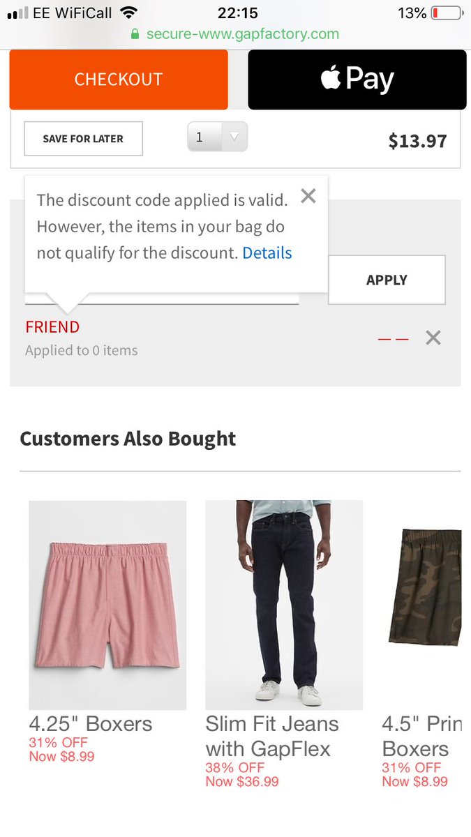 richardchantler's tweet photo. @GapFactory The friends &amp; family discount codes don’t work. Can you help? https://t.co/ziWwae0gnv