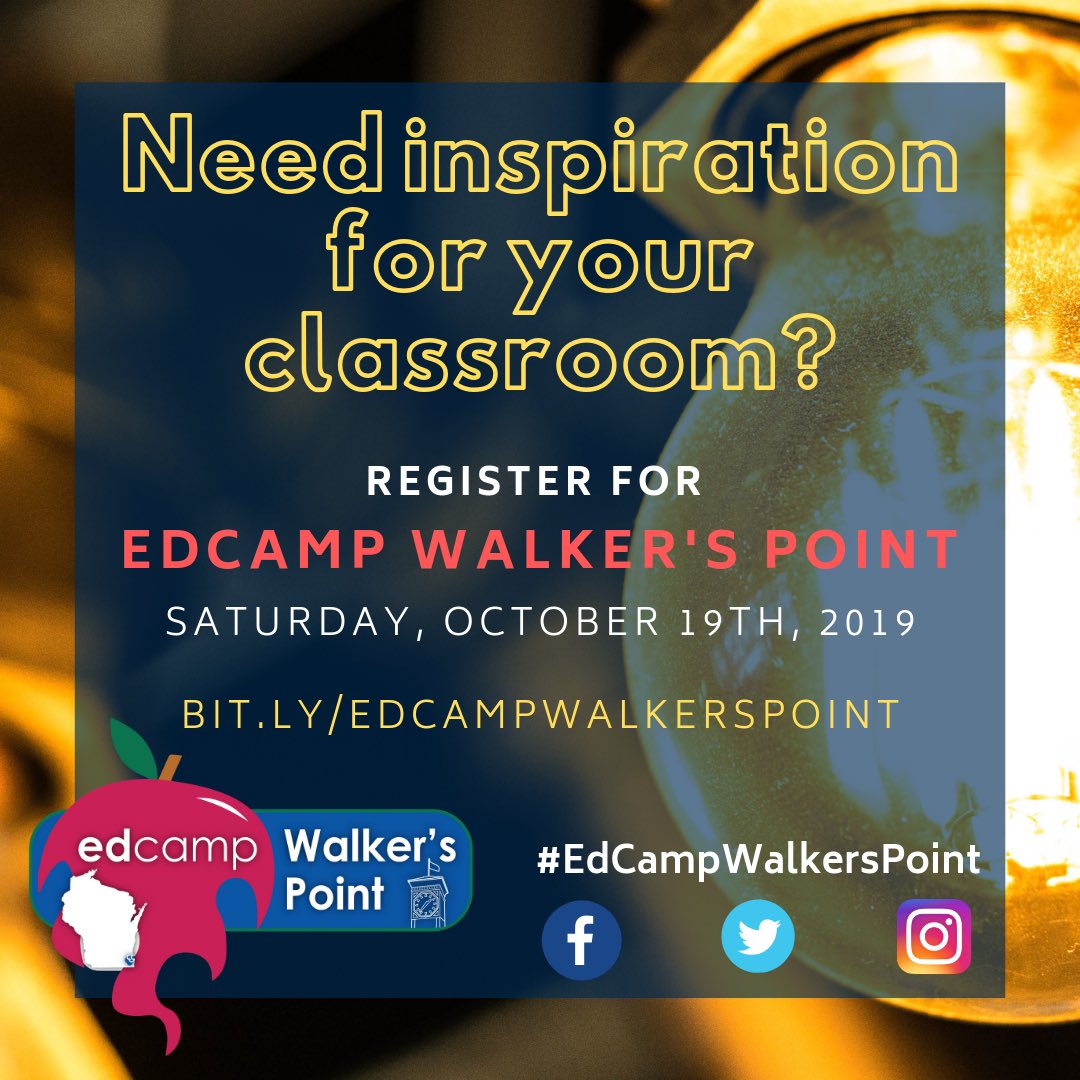 EdCampWkrsPoint's tweet photo. Join us @EdCampWkrsPoint on Saturday, October 19th at UCC Acosta Middle School in Milwaukee! Register and get more info here: https://t.co/wourCLF1p5 #edcamp #onsaturdayswelearn #onsaturdaysweedcamp #milwaukeeeducator #milwaukeeeducation #neverstoplearning #bgcsedu #UCCAcostaMS https://t.co/wtLSrEVyX8