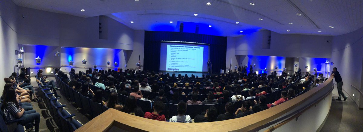 CotaCaroline's tweet photo. We had a blast today, working with @USBDHSHS, @GoldenCounselo1 and @DhshsOfficial administrators to speak to all our students about 4 year plans, A-G, attendance, bullying, school expectations, getting involved and the new Wellness Center! #6assemblies #WatchUsSoar @PSUSD https://t.co/CdRkE67xlu
