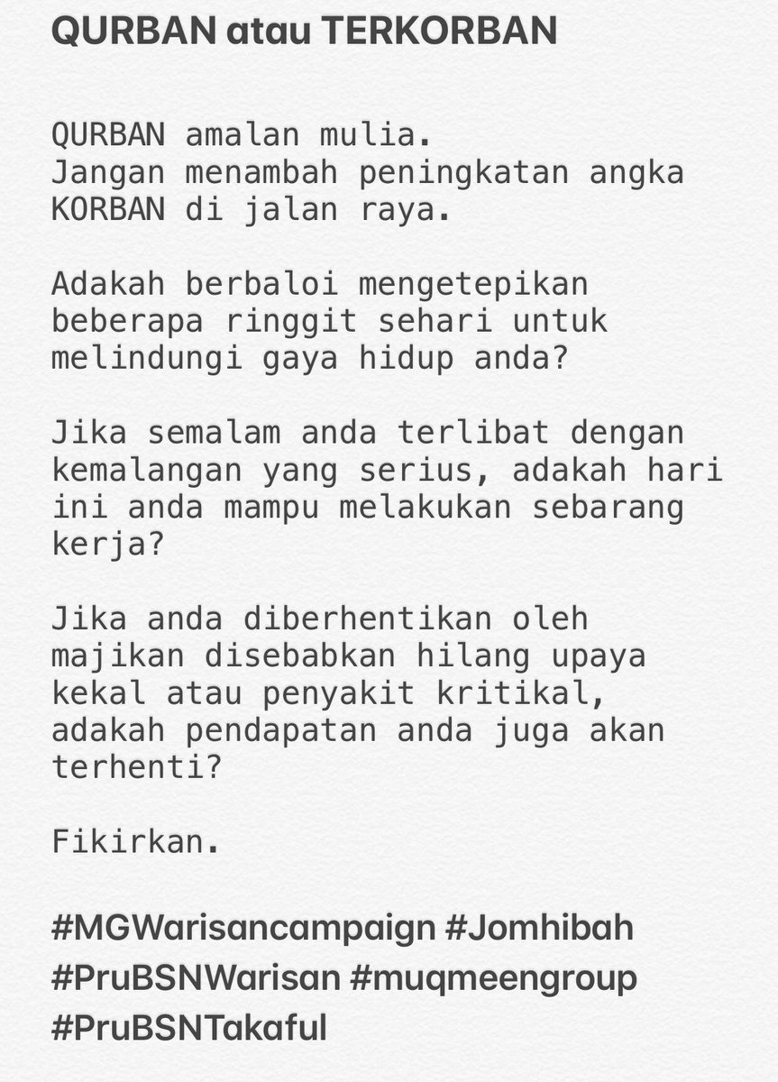 PROTECTION is very very IMPORTANT in our life.

Jom appoiment dgn saya untuk penerangan selanjutnya.

AKMAL
☎️012-7478458
PruBsnTakaful Consultant

#MGWarisancampaign #Jomhibah
#PruBSNWarisan #muqmeengroup
#PruBSNTakaful