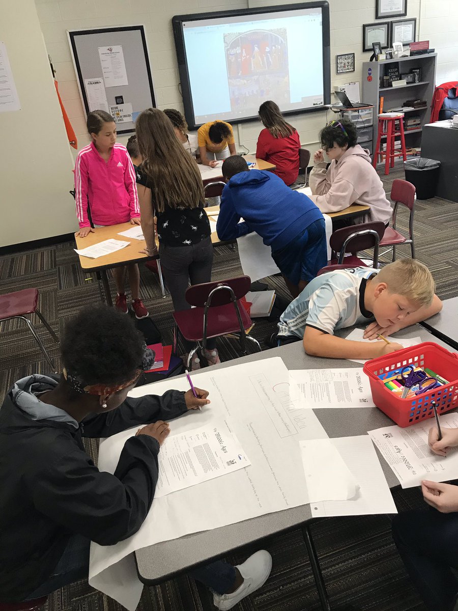 A little 7th grade group work to determine the central idea and supporting details of an article this afternoon! #WelcomeToTheMiddleAges #ELAandSocialStudiesConnect  <a href="/RMSortn/">Robertsville Middle</a> @MichelleS64 <a href="/davidsc58295497/">david scott</a>