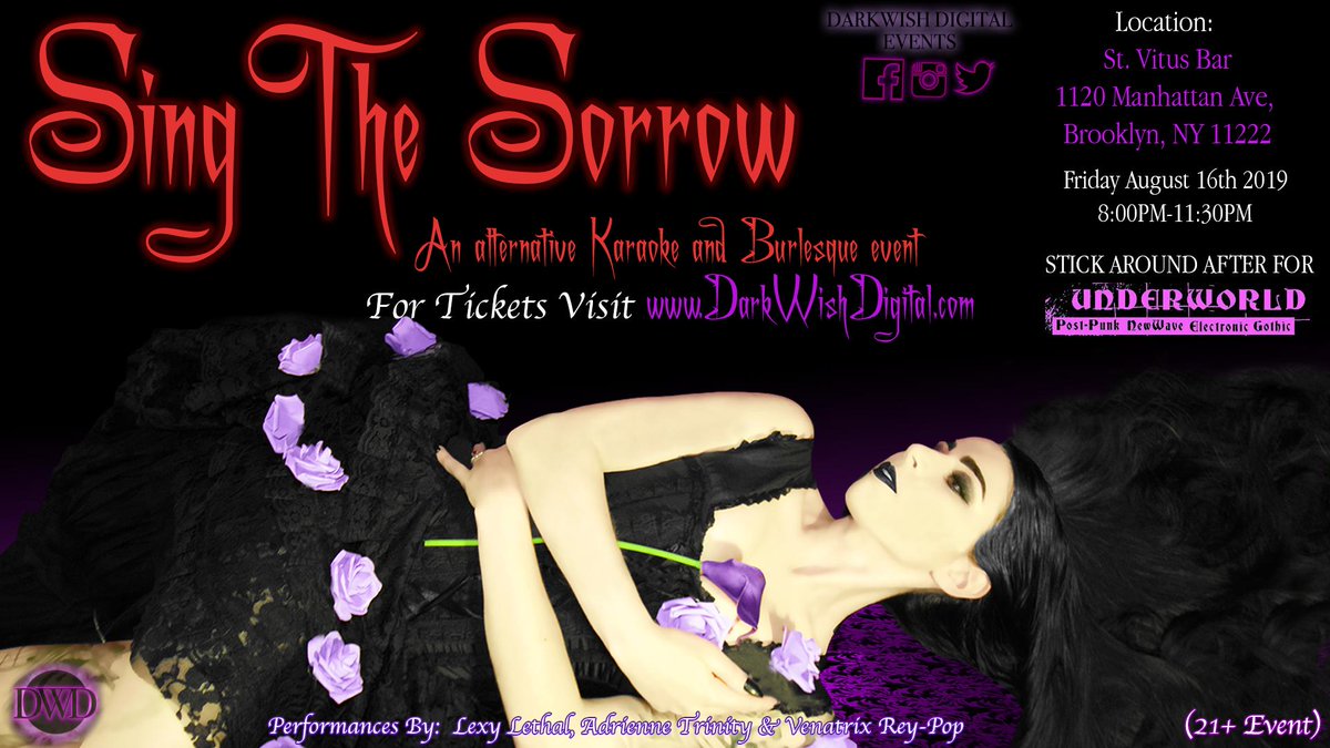 darkwishdigital's tweet photo. Come out to "Sing The Sorrow" Alternative karaoke and Burlesque event! 
Friday August 16th @saintvitusbar 

Tickets: https://t.co/GeHREswthu

#DarkWishDigital #DWD #AlternativeEvents #NYCEvents #Goth #Gothic #Emo #Punk #poppunk #SaintVitus #karaoke https://t.co/ZHwXlsH3Zc