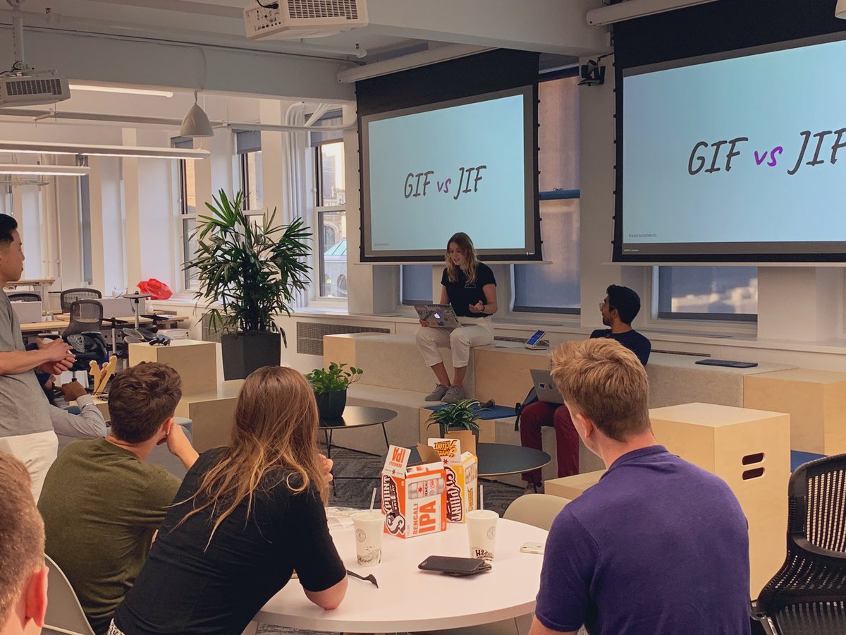 ninarstepanov's tweet photo. “Choosy developers, choose GIF” 😂 

Splitting sides and splitting hairs about pronunciation with @sarahmcbride 🔥 #MiniTedTalks https://t.co/TCmZlu5Kgg