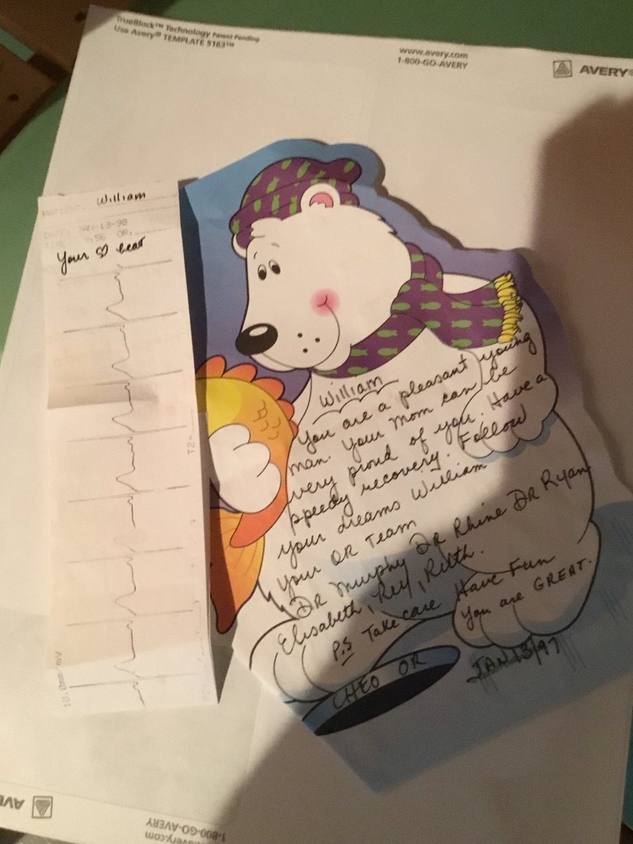 thumphrys's tweet photo. Found while packing: Note from when our oldest son had ear tubes put in ⁦⁦⁦@CHEOhospital⁩ back when he was 2 yrs old. So much care, even for minor surgery. #lovemyworkplace https://t.co/DDdcHB3ddT