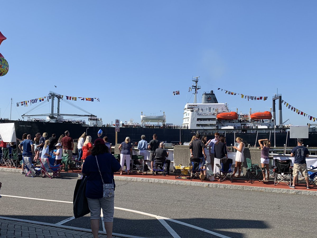 landowarchitect's tweet photo. At SUNY Maritime College watching the cadets return from their Summer at Sea on the training ship the Empire State, and talking with the faculty and administration about the various projects we are designing on campus. @landowarchitect #architects https://t.co/JxfrZYhz2a https://t.co/C9Taj8d9bS