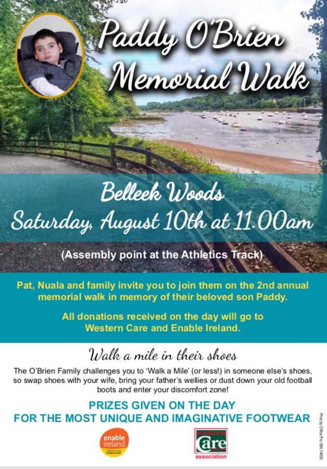 If you are around Ballina this morning, why not join us for the Paddy O’Brien Memorial Walk in Belleek Woods at 11am. Paddy’s family would be delighted to welcome you.