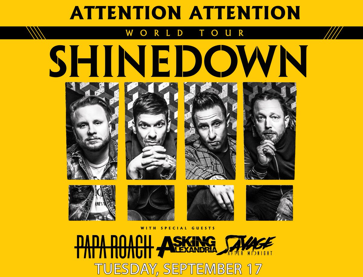 1053TheBear's tweet photo. Want to see @Shinedown @paparoach @AAofficial and Savage After Midnight at the @BerglundCtr next month? We have your chance to win tickets ALL DAY! Tune in for our #TicketTakeover https://t.co/dPLb7b7qVm