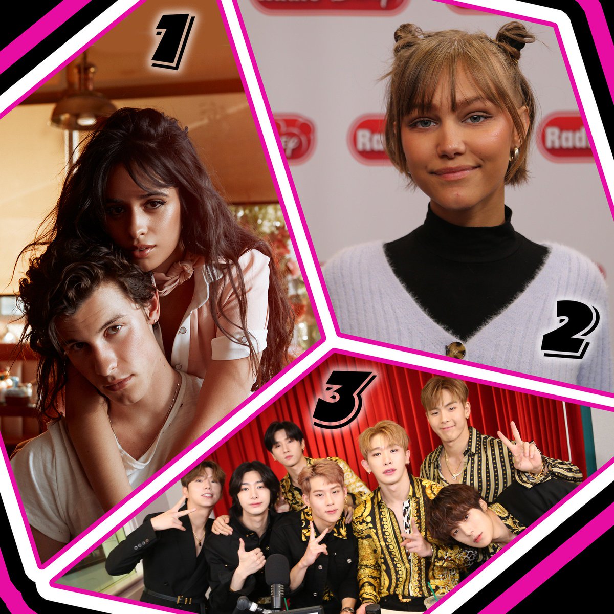 radiodisney's tweet photo. Here's Friday's #RDTop3!
1. @ShawnMendes &amp; @Camila_Cabello #Senorita
2. @GraceVanderWaal #UrSoBeautiful
3. @OfficialMonstaX (f. #@FrencHMonTanA) #WHODOULOVE https://t.co/KRj7EkFAXb