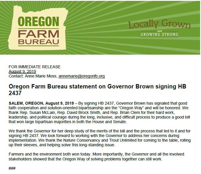 OreFarmBureau's tweet photo. Oregon Farm Bureau statement on Governor Brown signing HB 2437  https://t.co/GTBuYyrmcG #orag #orleg #orpol #hb2437 https://t.co/HOoLBMIPJl