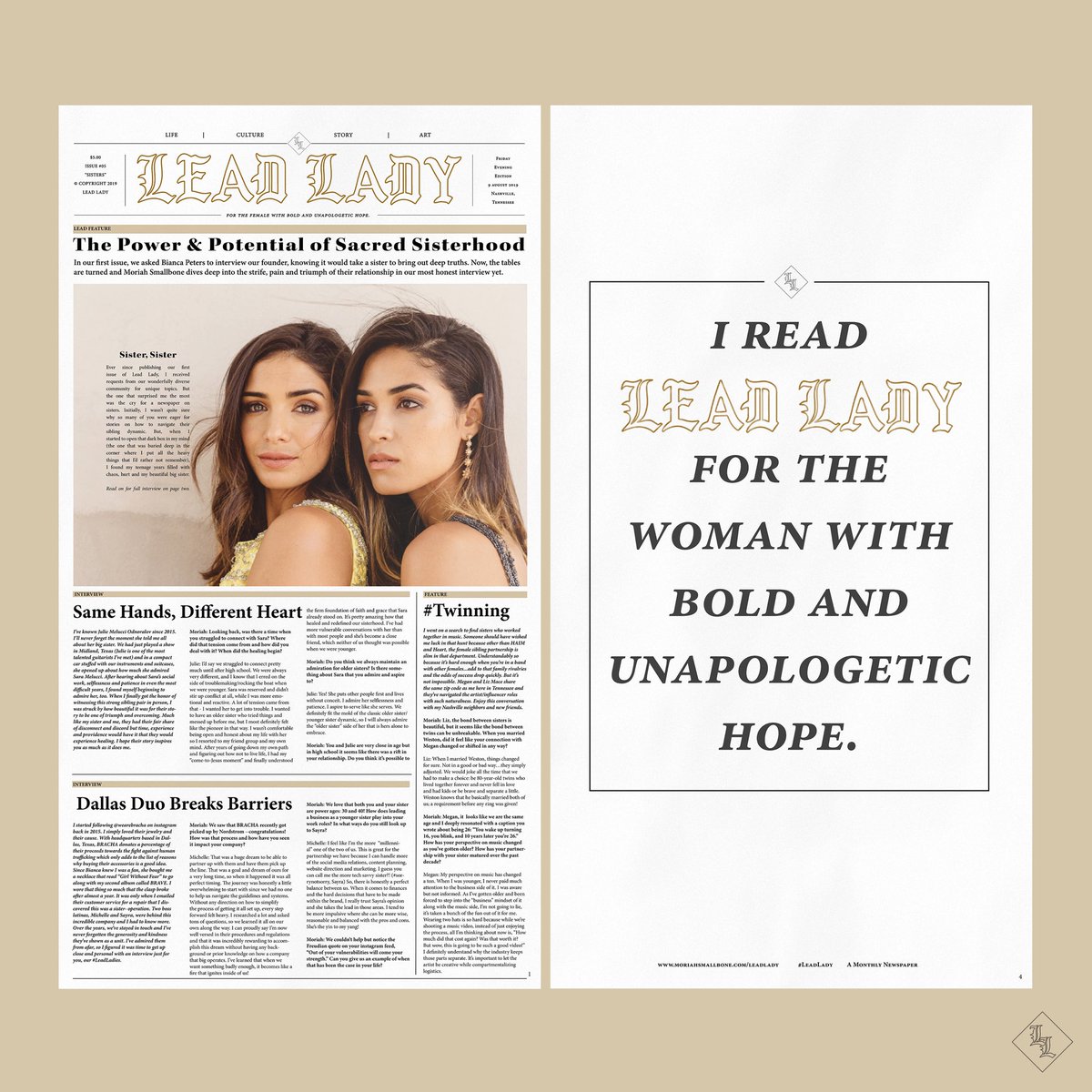 TRALAmusic's tweet photo. The 5th Issue of #LeadLady is now available. Titled “SISTERS” this collection of interviews covers the unique pain/beauty we often find in sibling dynamics. RT &amp; read for FREE here: 
https://t.co/tArSPTJ44t https://t.co/BdrAmEoAHM