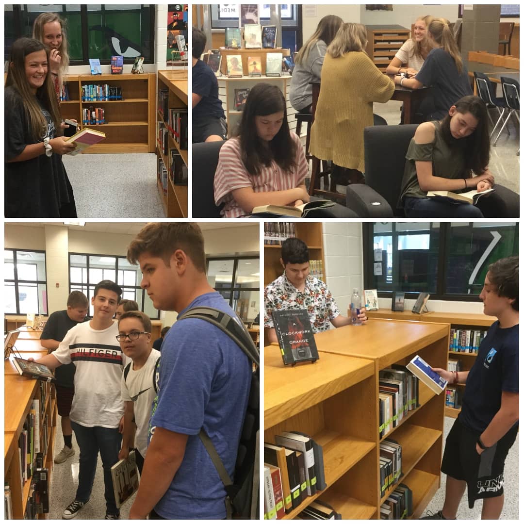 NanLanford's tweet photo. We had a great time today helping Jackson's and Stanley's 10th Lit students locate and check out their books for SSR! @CVHSENG @CVHSGrizzlies #readview #creekviewreads #cvhsmediacenter https://t.co/3mxDou5vor