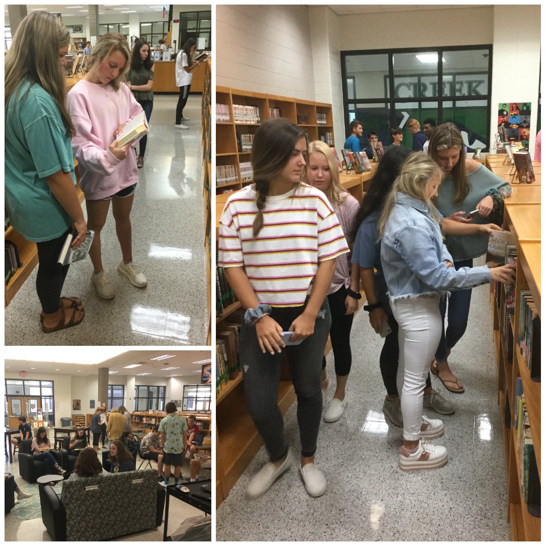 NanLanford's tweet photo. We had a great time today helping Jackson's and Stanley's 10th Lit students locate and check out their books for SSR! @CVHSENG @CVHSGrizzlies #readview #creekviewreads #cvhsmediacenter https://t.co/3mxDou5vor
