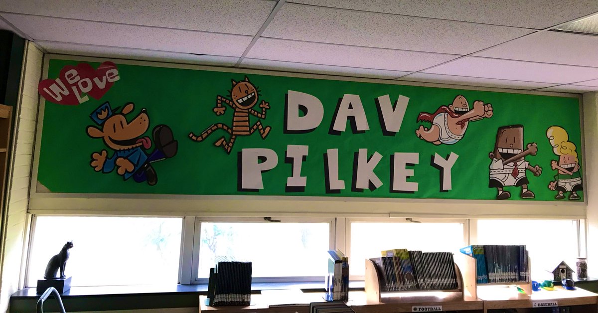 MrsShaddix1's tweet image. What better way to start our Authors We Love Board than with everyone’s favorite: Dav Pilkey. Seriously. His books are ALWAYS checked out. #davpilkey #librarychat