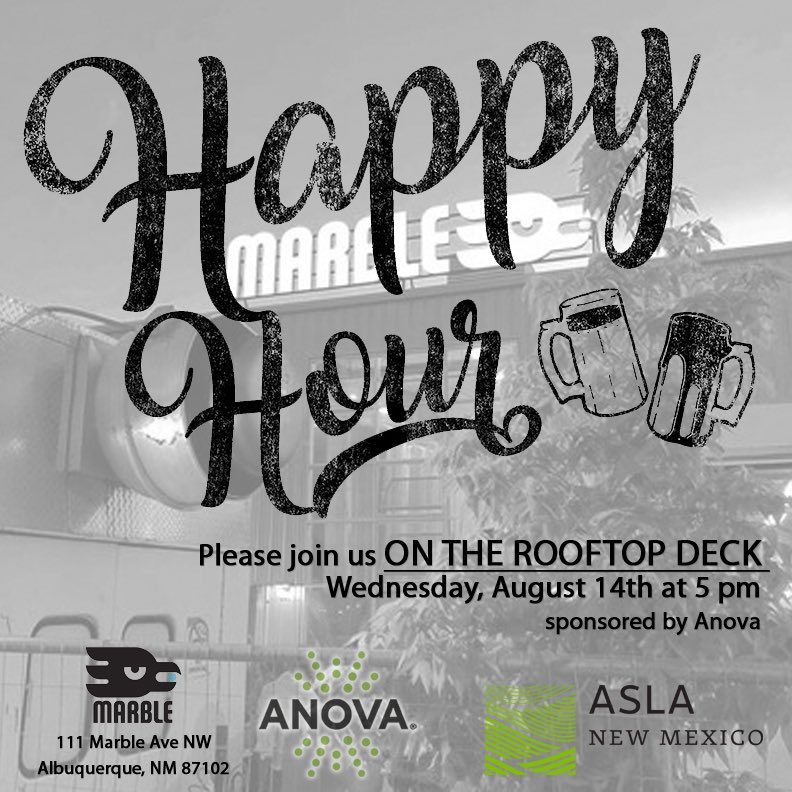 NMASLA's tweet image. Landscape Architects Happy Hour on August 14th! Come join @nmasla and have local beer! Thank you @anovafurnishings for sponsoring this event. #localbeer #landscapearchitects #landscapearchitectswhodrink #happyhour