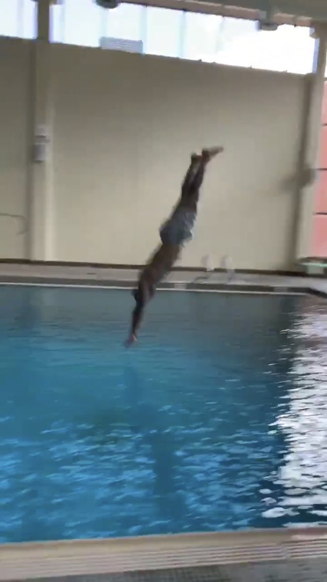 Von Miller getting ready for the NFL season on the Smoky Hill diving boards.