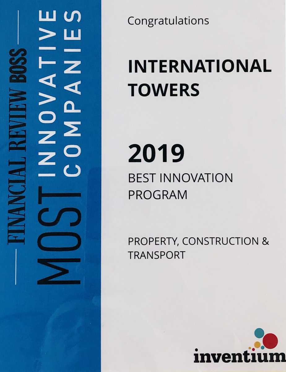 FundManagerITS's tweet photo. Winner – @AFRBoss Most Innovative Companies 2019 - @IntlTowers Best Overall Innovation Program – Property, Construction and Transport.
@inventium #innovation #innovative19 #leadership #winner #culture #community #engagement #proptech #technology #customer #digital #design https://t.co/rnjk6bNWX2