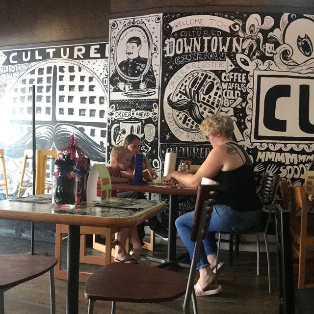 Signsofcanton's tweet photo. Cultured Coffee

With some incredible mural work by @tim_jim_design 
Also the chicken and waffles are a delicious indulgence.

#canton #signs #signsofcanton #murals #chickenandwaffles 
@culturedcoffeeco https://t.co/NbxMEMrFaT