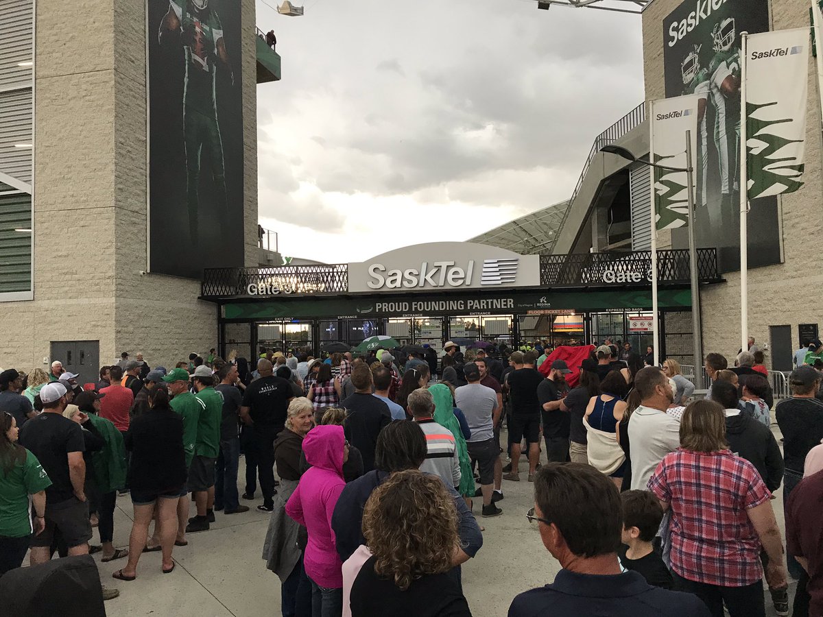 CTVDarrell's tweet photo. Gates temporarily closed as weather approaches. Nobody being allowed in. Announcement saying there’s shelter at Brandt Centre. https://t.co/q1JlolJH5Y