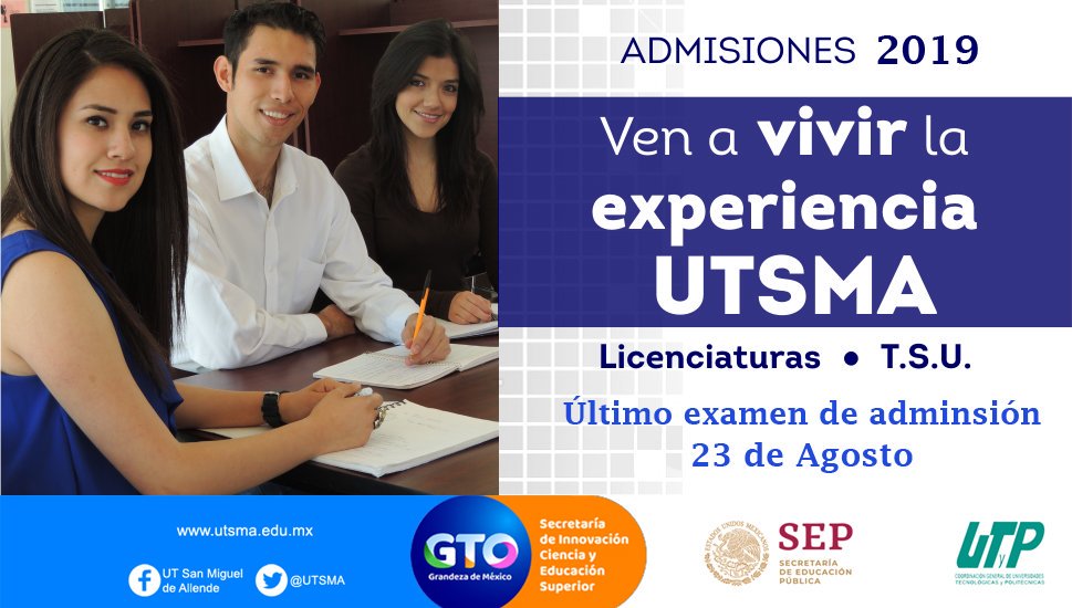 #AdmisionesUTSMA2019 ¿Ya conoces el proceso para tramitar tu ficha? Puedes tramitar tu ficha en línea en fichas.utsma.edu.mx/informacion o bien acudir directamente en ventanilla del Departamento de Servicios Escolares en el Campus Central, San Miguel de Allende #SomosUTSMA