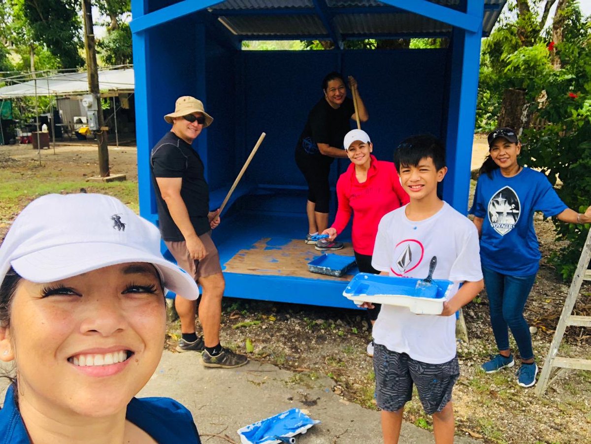 GuamDOE's tweet photo. GDOE Student Support Services Division and Jose Rios Middle School administration &amp; staff are cleaning and painting a bus stop in Piti! Thank you for your hard work! #TeamGDOE #Voyagers #backtoschool https://t.co/XtyDAFVxk4