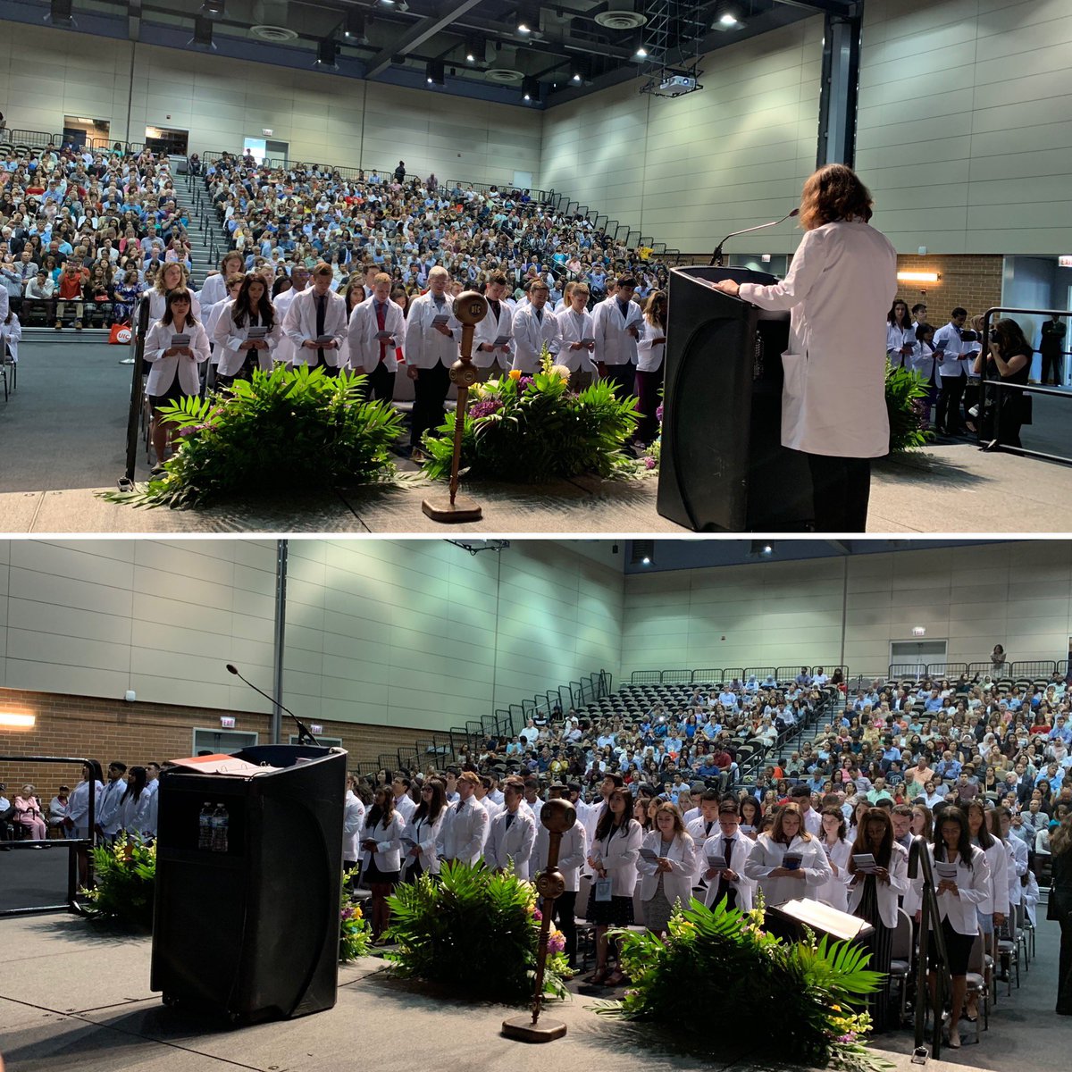 @HeatherHeiman leading our newest student doctors in reciting the oath upon entering medical school! @uiccom @OSAadvisor